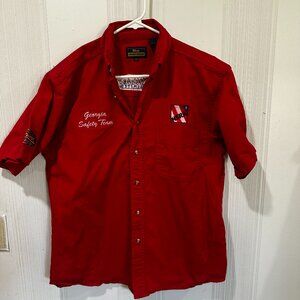 NSRA SPW Yearwood Georgia Safety Team Red Button Down Shirt Sz M Hot Rod Men's
